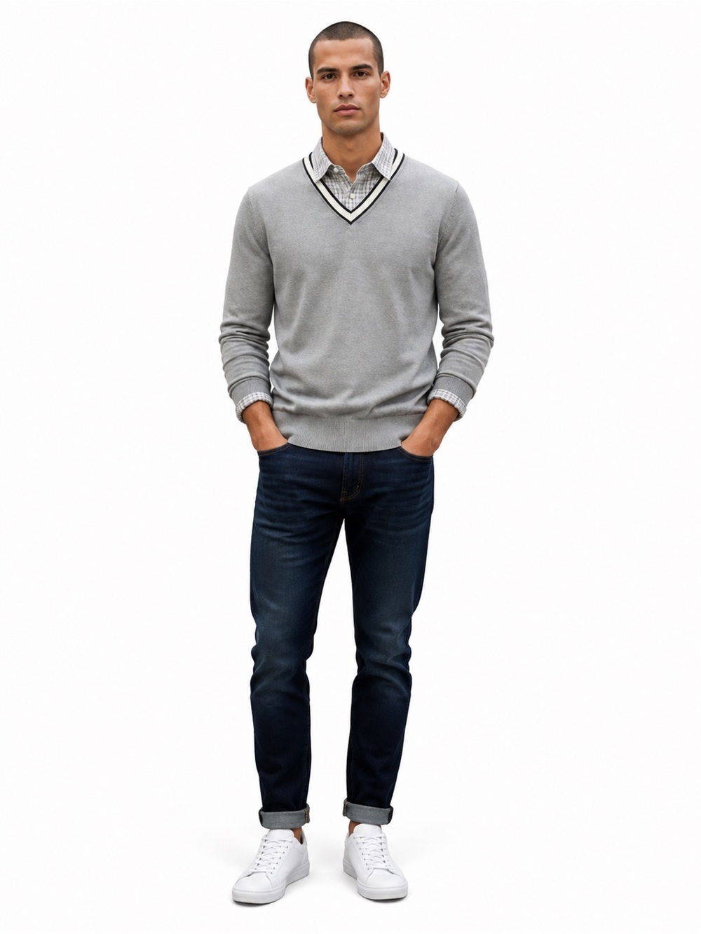Banana Republic Men's Gray V-Neck Sweater prep core look